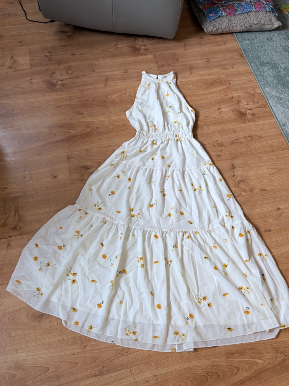 Wilfred White Maxi Dress with Yellow Floral Print